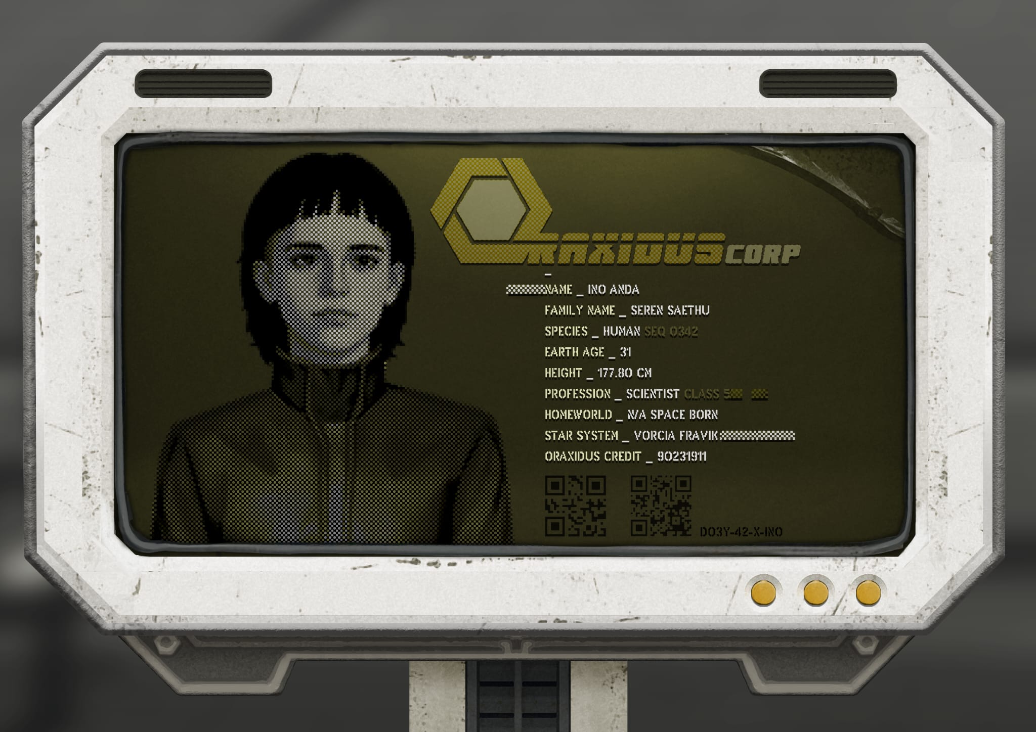 In-world UI reveal – Ino Andas cryopod readout